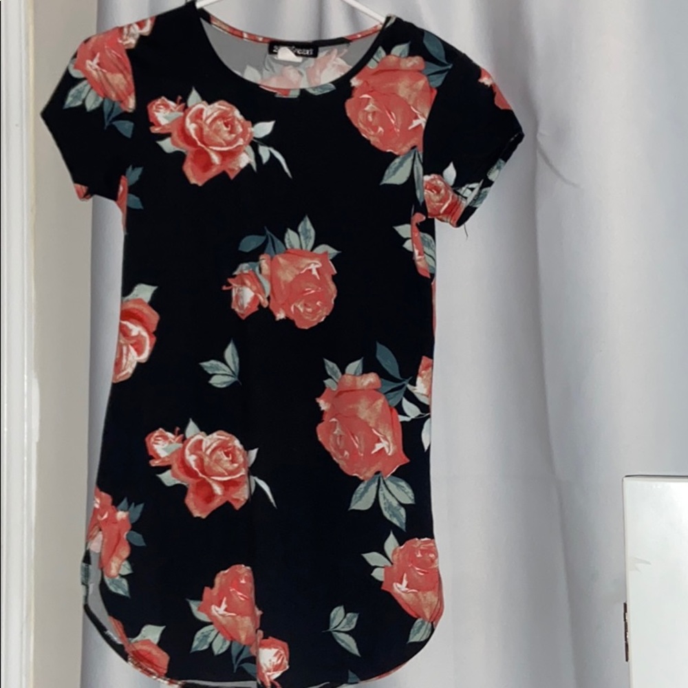 Navy Blue w/ coral roses long shirt